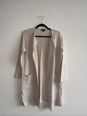 J. Crew Long Open-Front Cardigan in Light Cream